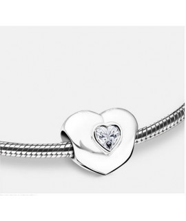 Breloque: Coeur à coeur - Plaqué Rhodium w/Cristal clair